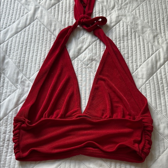 Women’s Elegant Red Halter Top. Summer vacation, tropical, cruise, stylish fun. - Picture 7 of 9